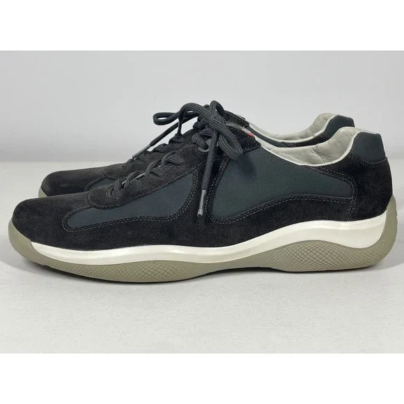 Prada Suede Nylon Men's Sneakers Dark Brown Lace Up Casual Shoes